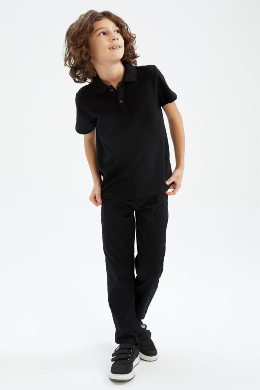 GARÇONS Noir Polo à manches courtes Piquer Col Polo Garçon