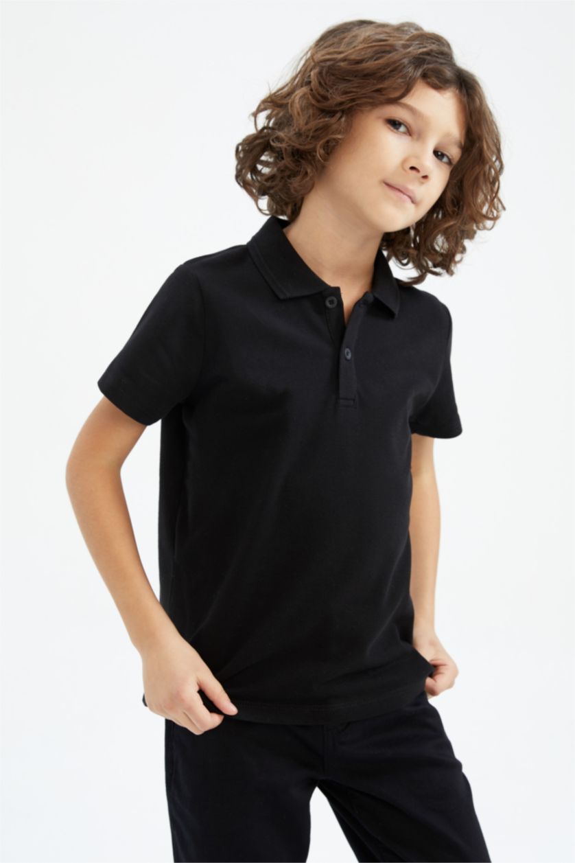 GARÇONS Noir Polo à manches courtes Piquer Col Polo Garçon