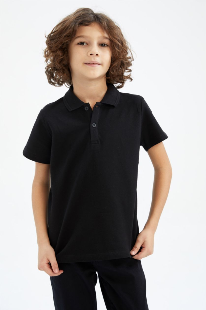GARÇONS Noir Polo à manches courtes Piquer Col Polo Garçon