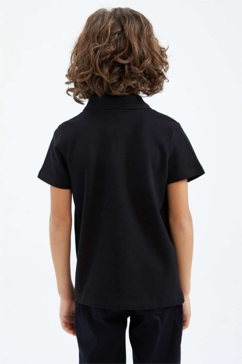 GARÇONS Noir Polo à manches courtes Piquer Col Polo Garçon