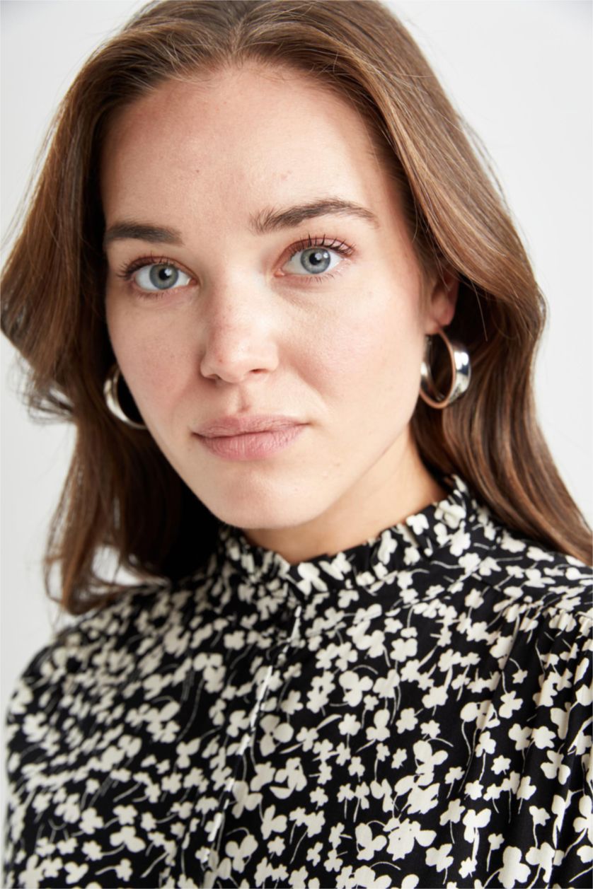 FEMME Noir Robe Tissée À Manches Longues Imprimé Col arrondi