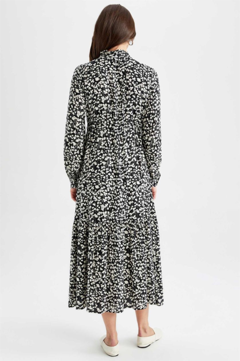 FEMME Noir Robe Tissée À Manches Longues Imprimé Col arrondi