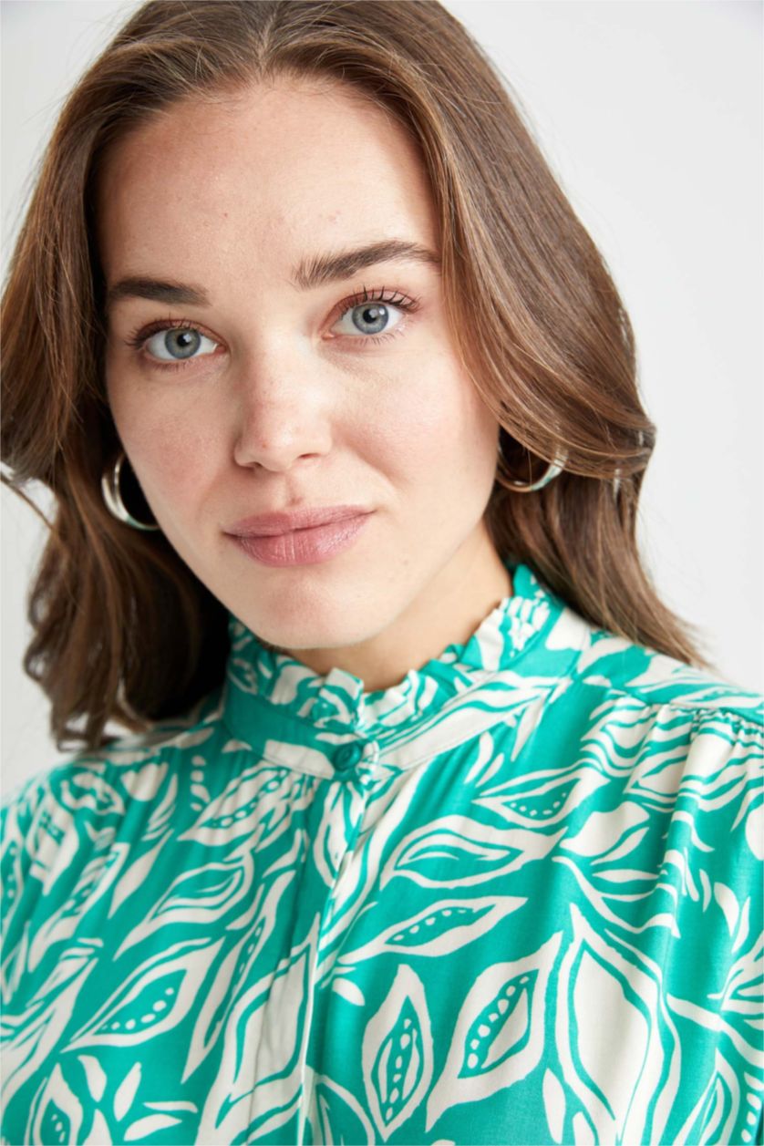 FEMME Vert Robe Tissée À Manches Longues Imprimé Col arrondi