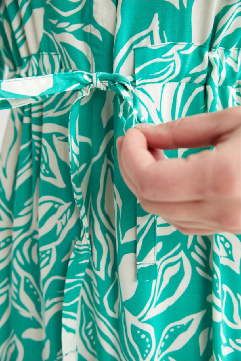 FEMME Vert Robe Tissée À Manches Longues Imprimé Col arrondi