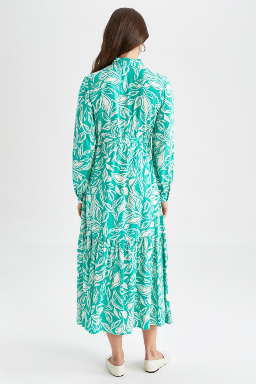 FEMME Vert Robe Tissée À Manches Longues Imprimé Col arrondi