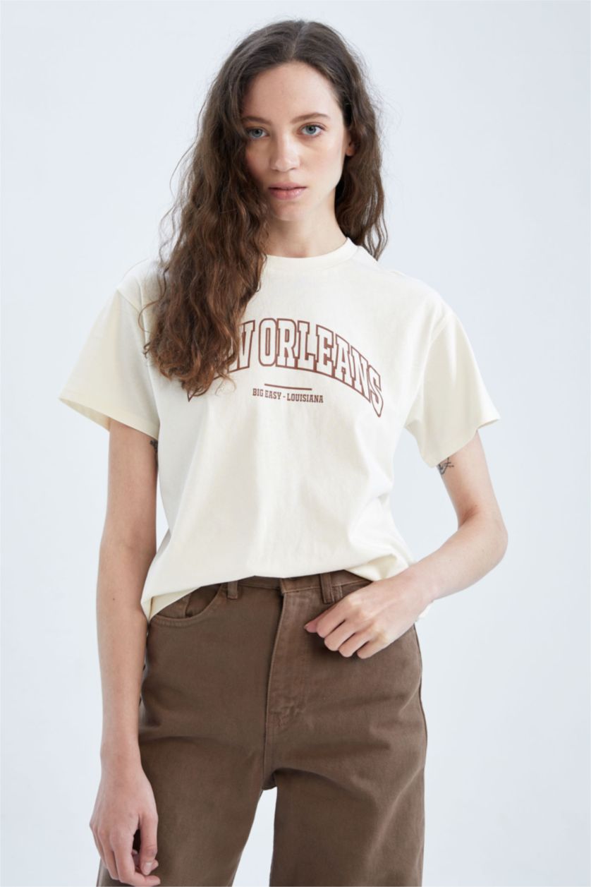 FEMME Écru Coupe Régulière T-shirt à manches courtes