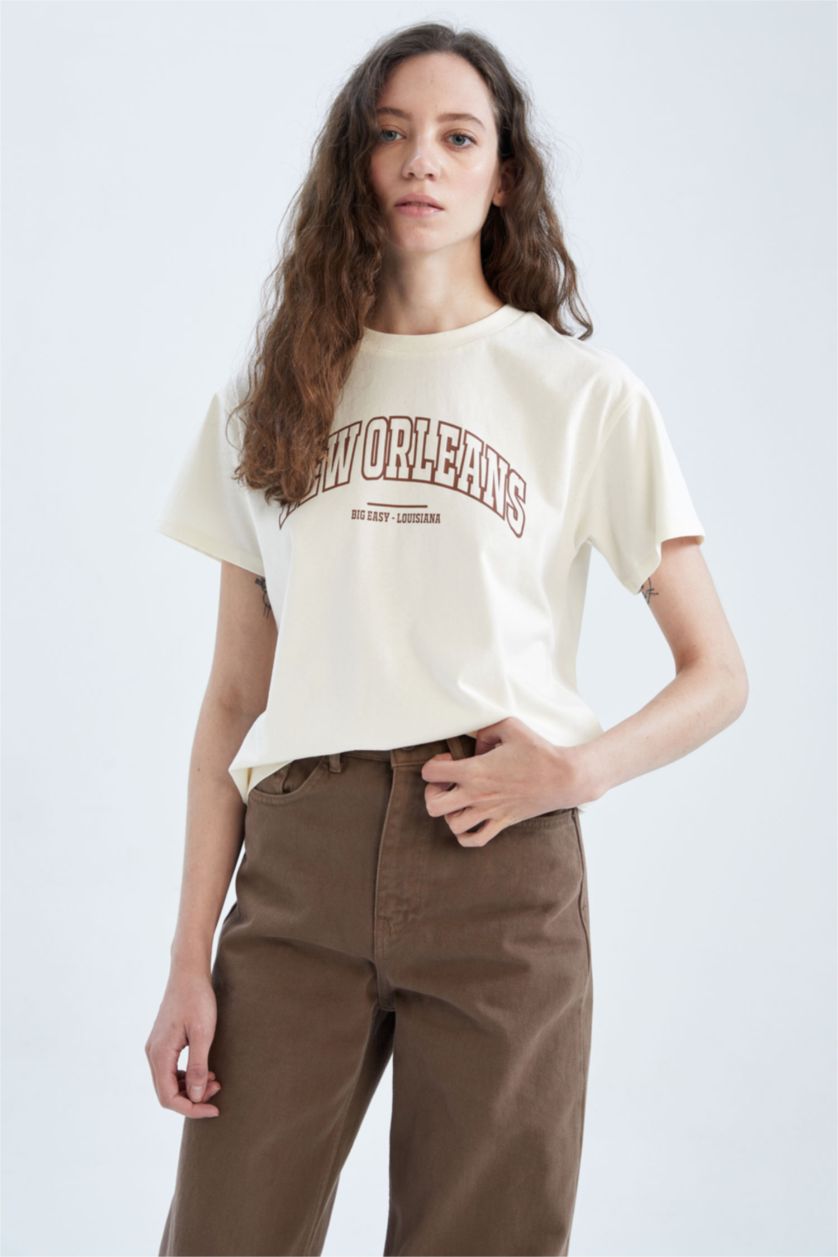 FEMME Écru Coupe Régulière T-shirt à manches courtes