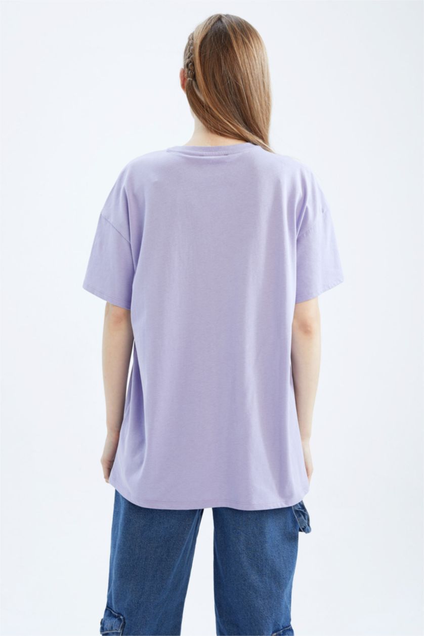 WOMAN Lilac Oversize Fit Crew Neck Printed Short Sleeve T-Shirt