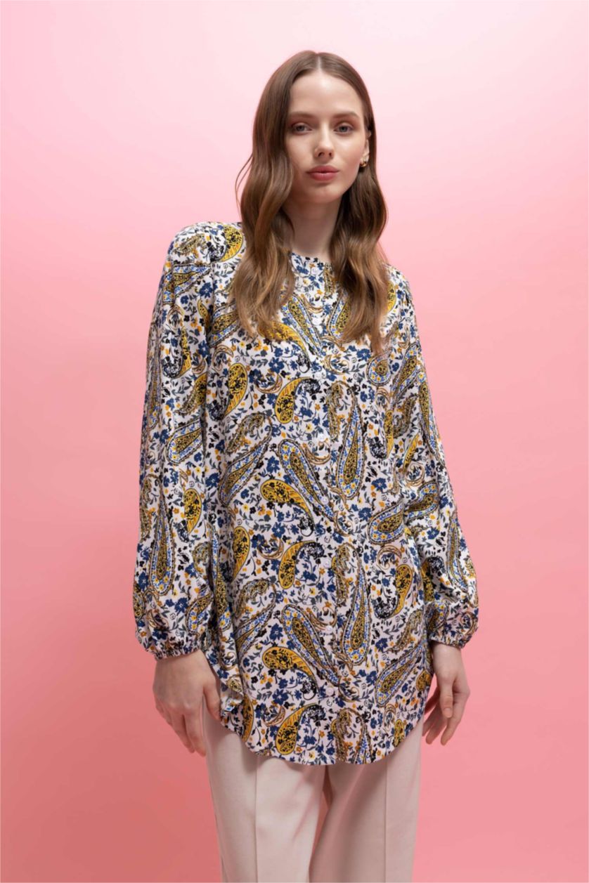 حريمي بيج فاتح تونيك بنمط الشال قصة مريحة كم طويل