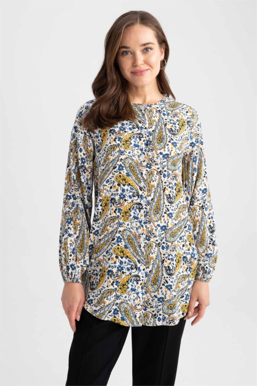 حريمي بيج فاتح تونيك بنمط الشال قصة مريحة كم طويل