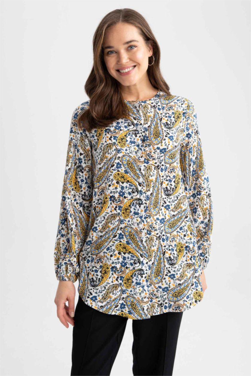 حريمي بيج فاتح تونيك بنمط الشال قصة مريحة كم طويل