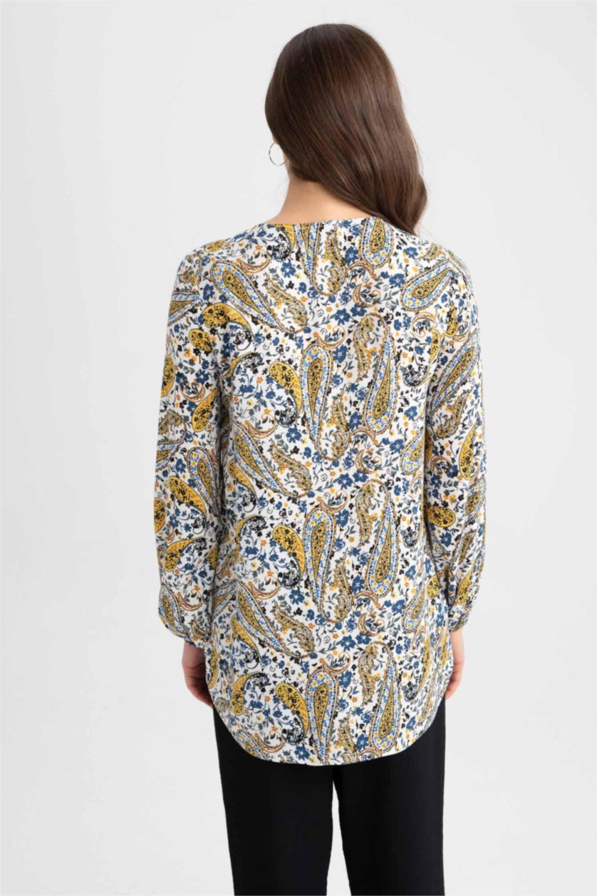 حريمي بيج فاتح تونيك بنمط الشال قصة مريحة كم طويل