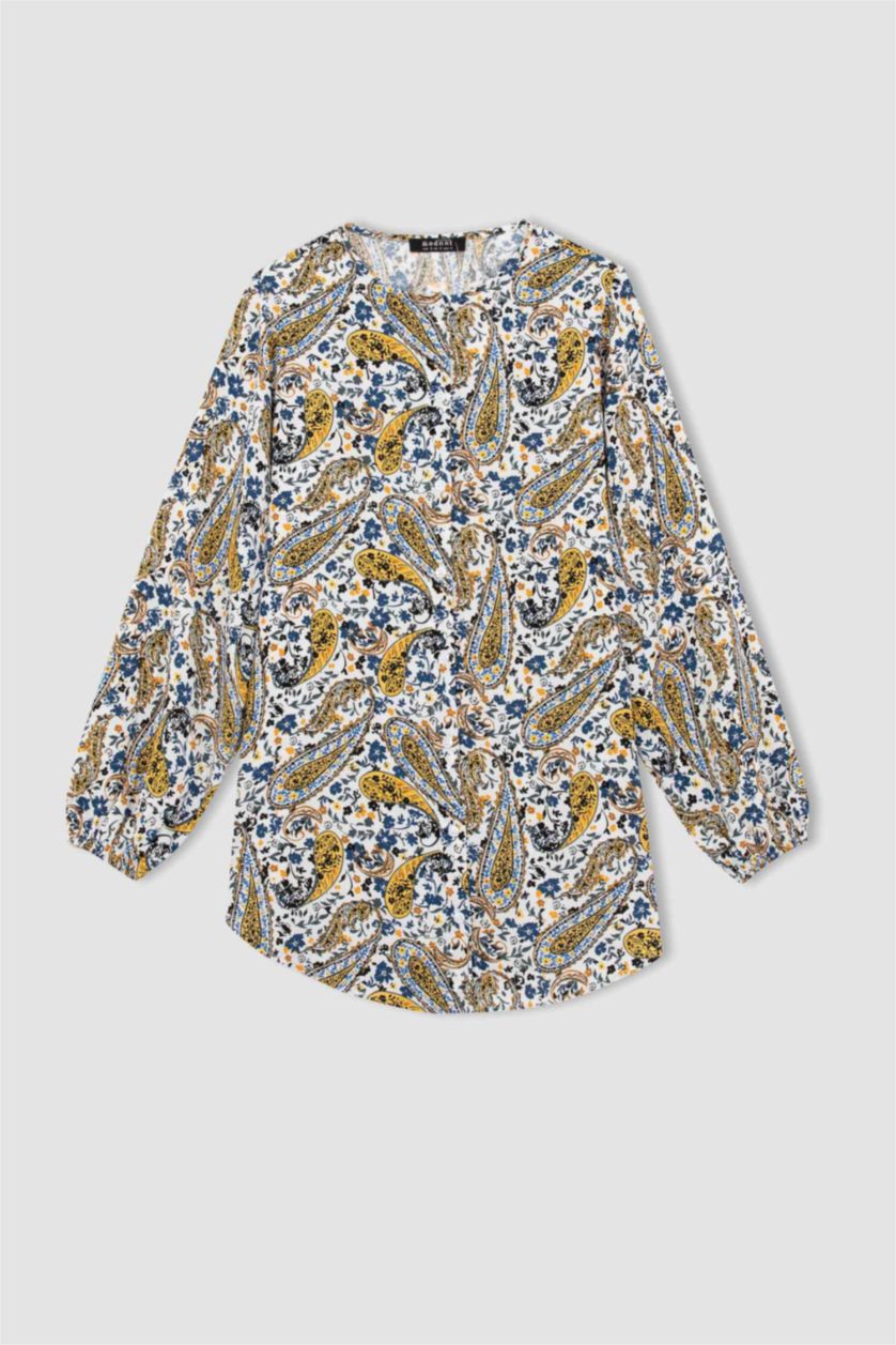 حريمي بيج فاتح تونيك بنمط الشال قصة مريحة كم طويل