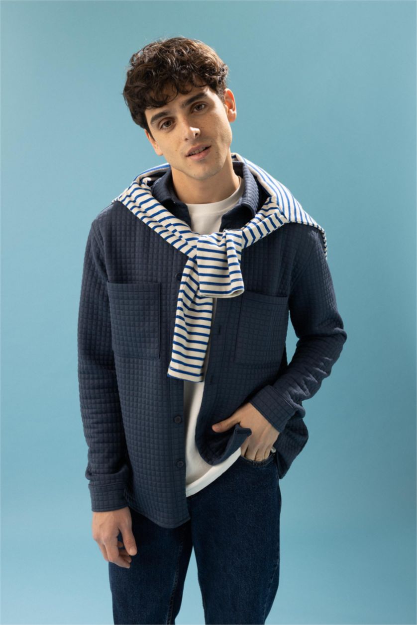 HOMME Indigo Chemise À Manches Longues En Tricot Double Poche