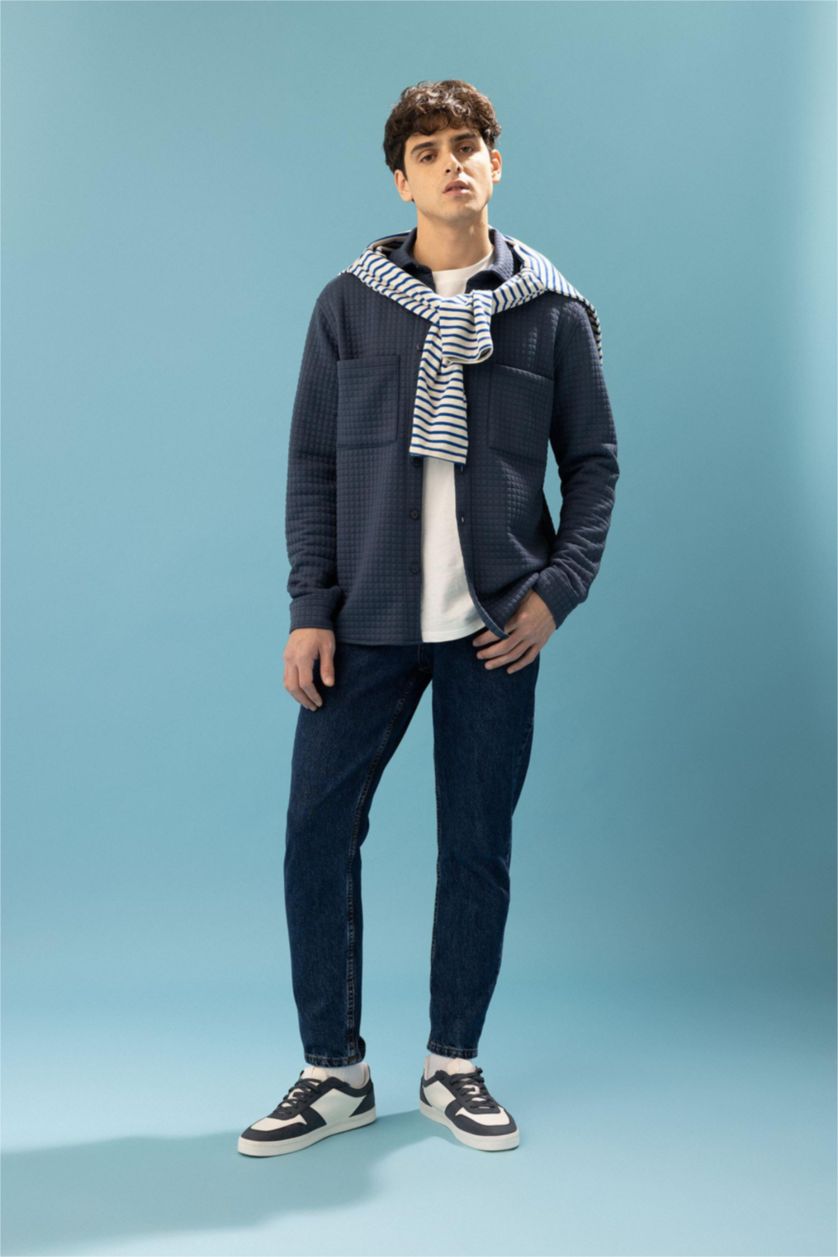 HOMME Indigo Chemise À Manches Longues En Tricot Double Poche