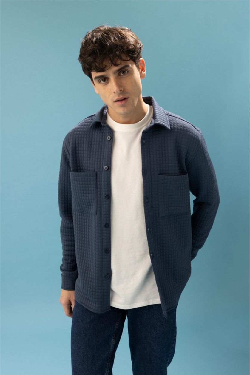 HOMME Indigo Chemise À Manches Longues En Tricot Double Poche