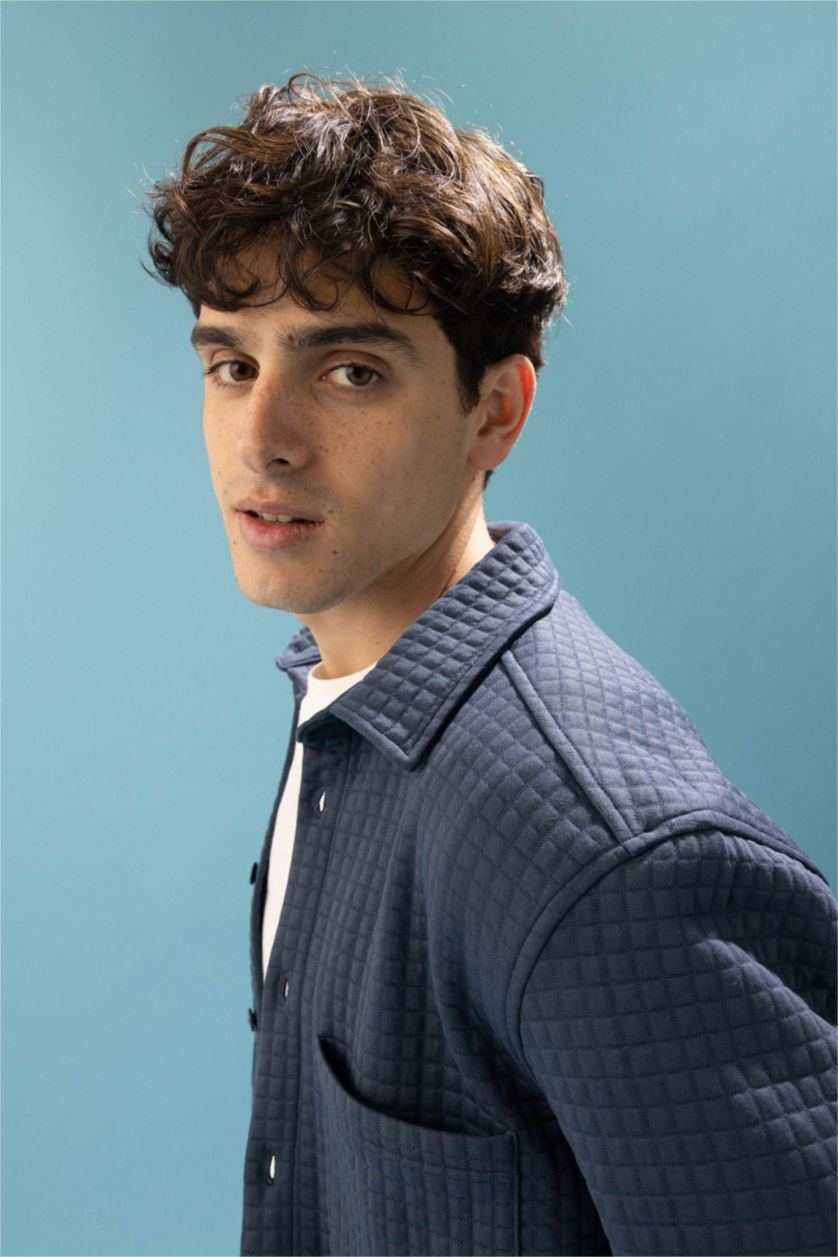 HOMME Indigo Chemise À Manches Longues En Tricot Double Poche