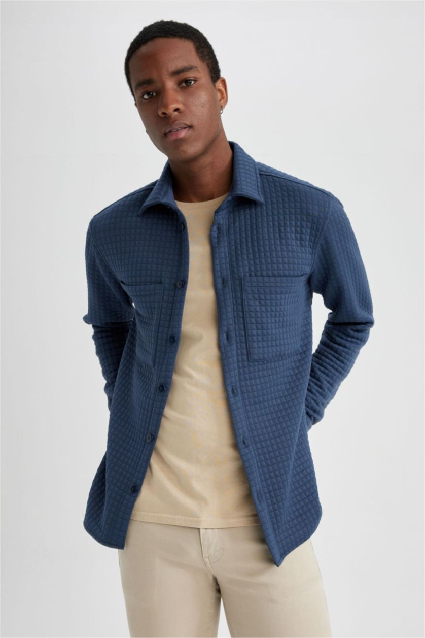 HOMME Indigo Chemise À Manches Longues En Tricot Double Poche