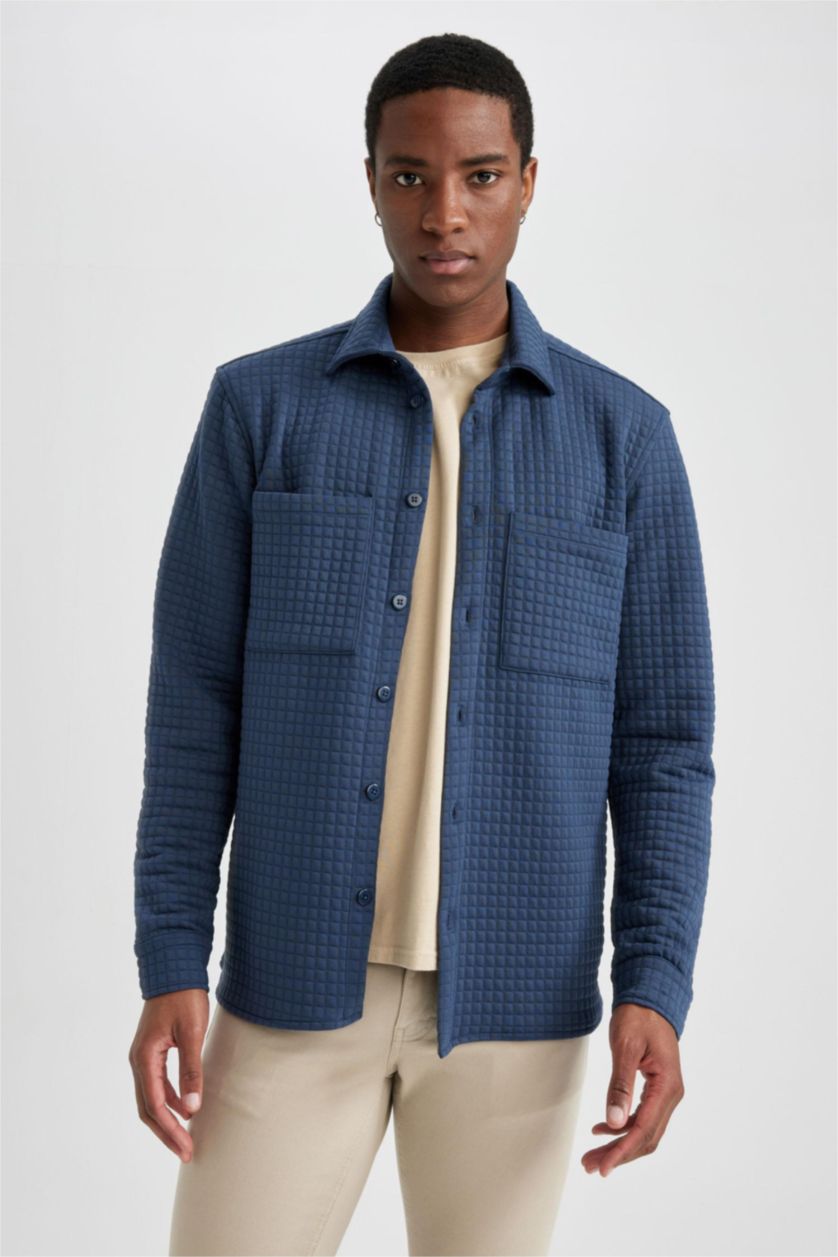 HOMME Indigo Chemise À Manches Longues En Tricot Double Poche