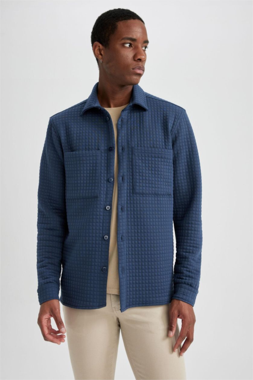 HOMME Indigo Chemise À Manches Longues En Tricot Double Poche