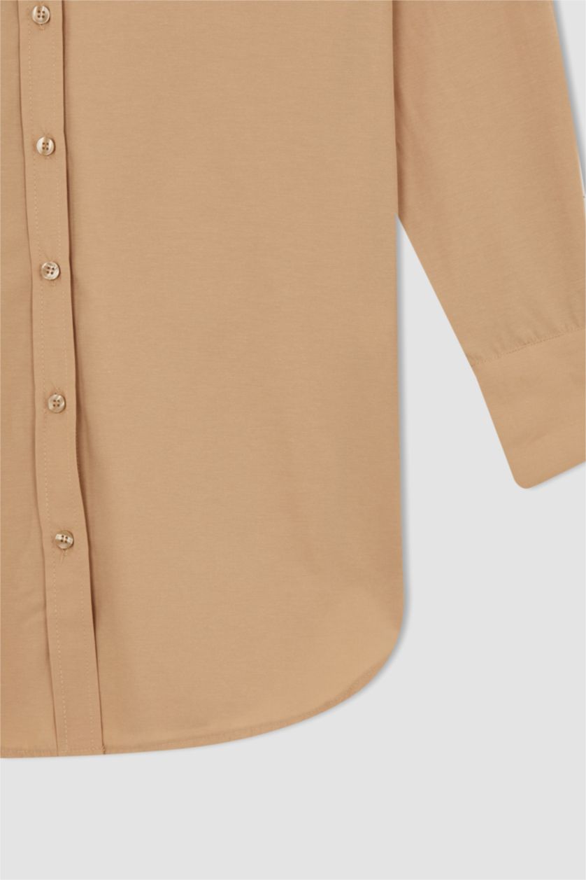 WOMAN Beige Relax Fit Poplin Shirt Collar Long Sleeve Tunic