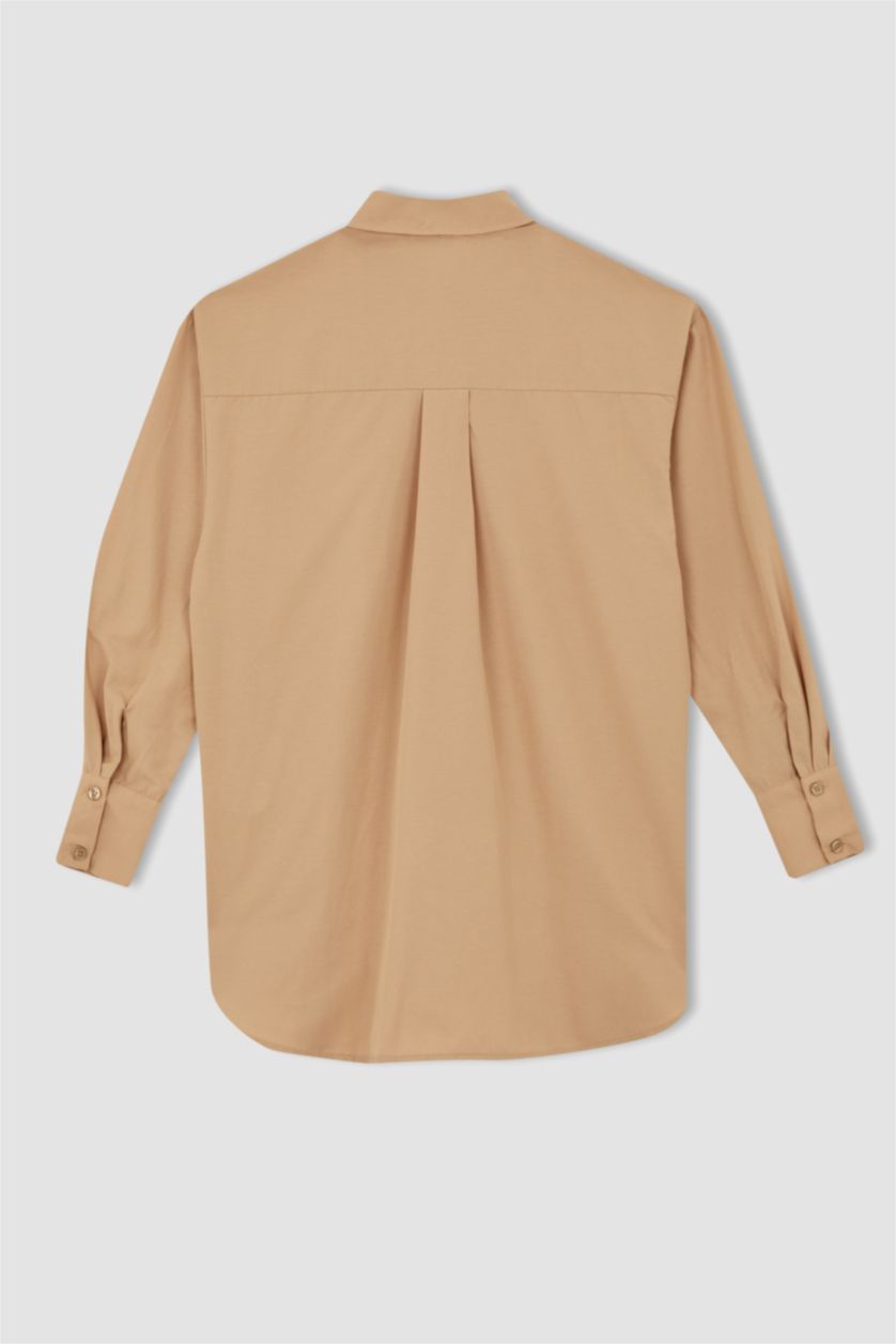 WOMAN Beige Relax Fit Poplin Shirt Collar Long Sleeve Tunic