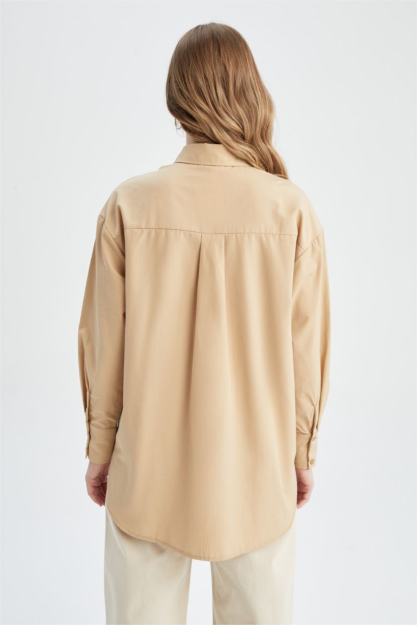 FEMME Beige Tunique-chemise basique à manches longues coupe classique