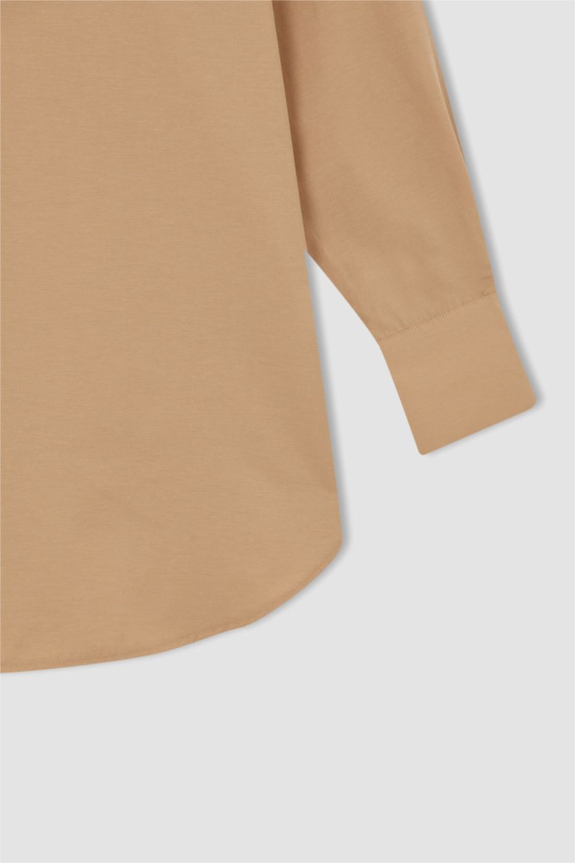 FEMME Beige Tunique-chemise basique à manches longues coupe classique