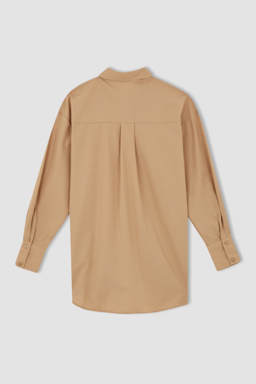 WOMAN Beige Regular Fit Basic Long Sleeve Shirt Tunic