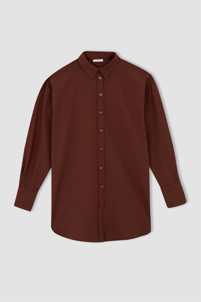 WOMAN Brown Regular Fit Poplin Long Sleeve Tunic