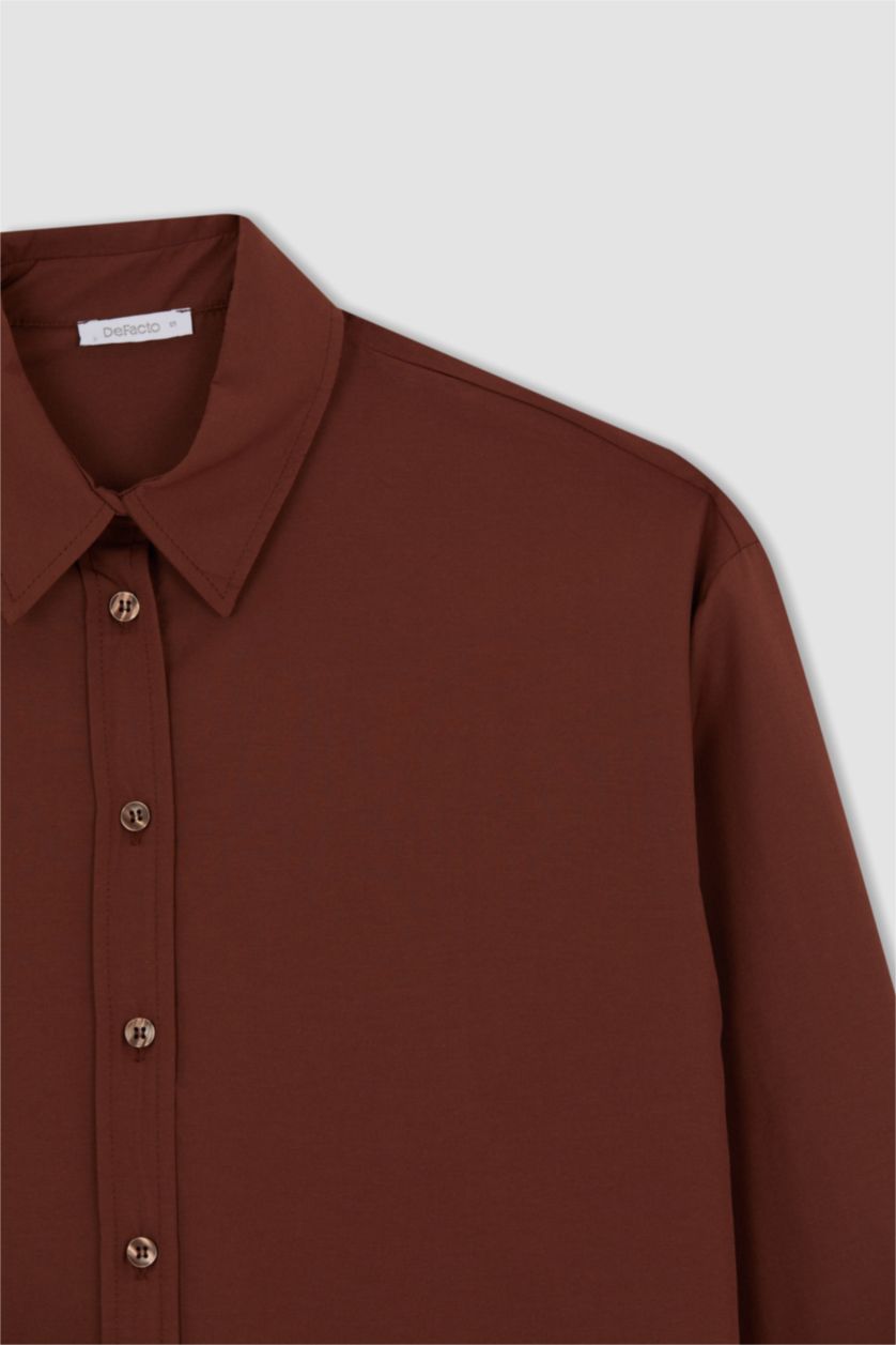 FEMME Marron Tunique En Popeline À Col Chemise Et Manches Longues