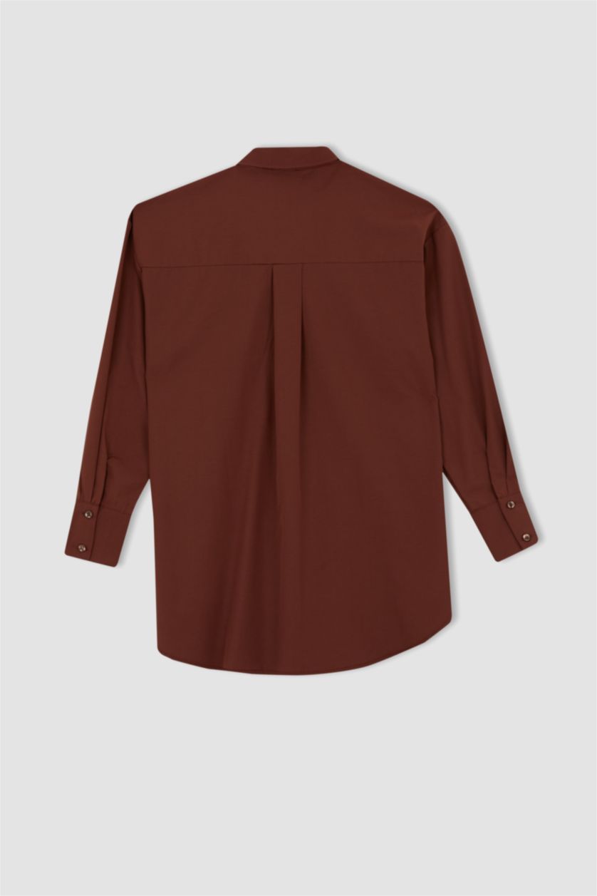 FEMME Marron Tunique En Popeline À Col Chemise Et Manches Longues