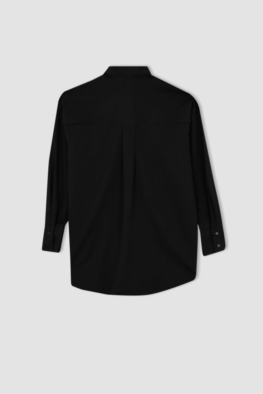 FEMME Noir Relax Fıt Col De Chemise Popeline Tunique À Manches Longues