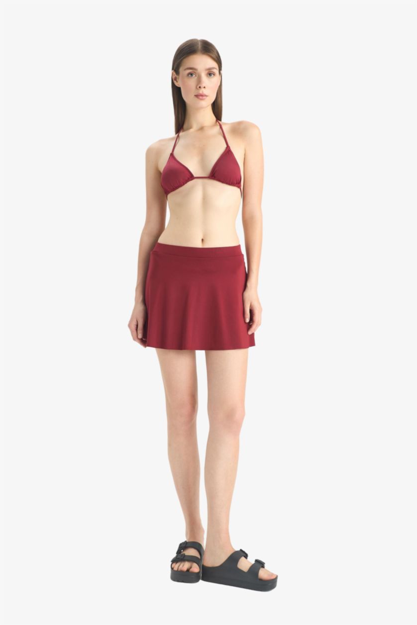 Kadın Bordo Etekli Deniz Şortu