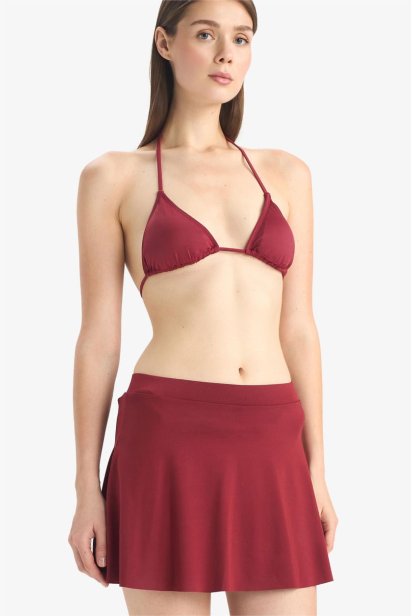 Kadın Bordo Etekli Deniz Şortu