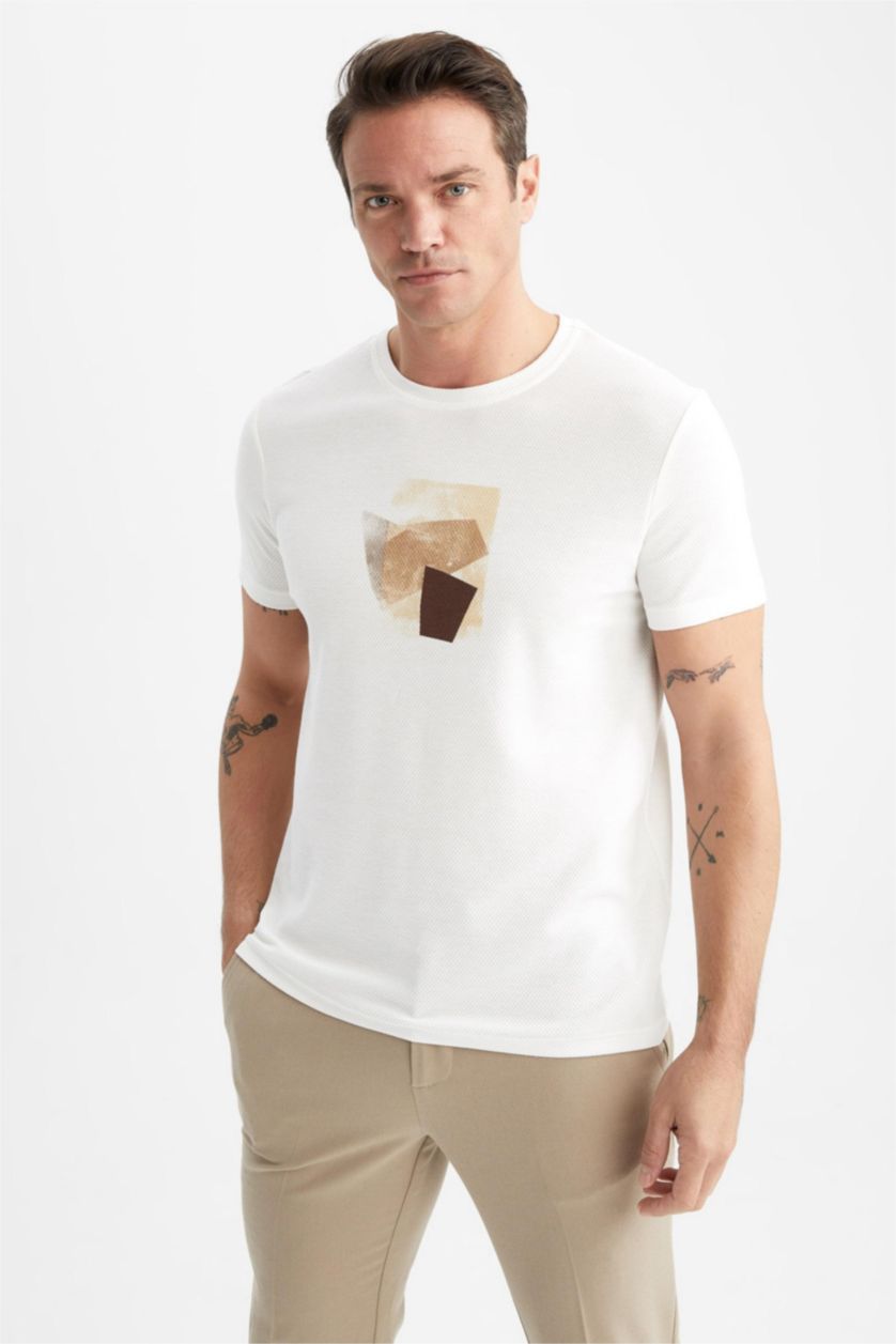 رجال اوف وايت تي شيرت مودرن فيت بياقة مستديرة