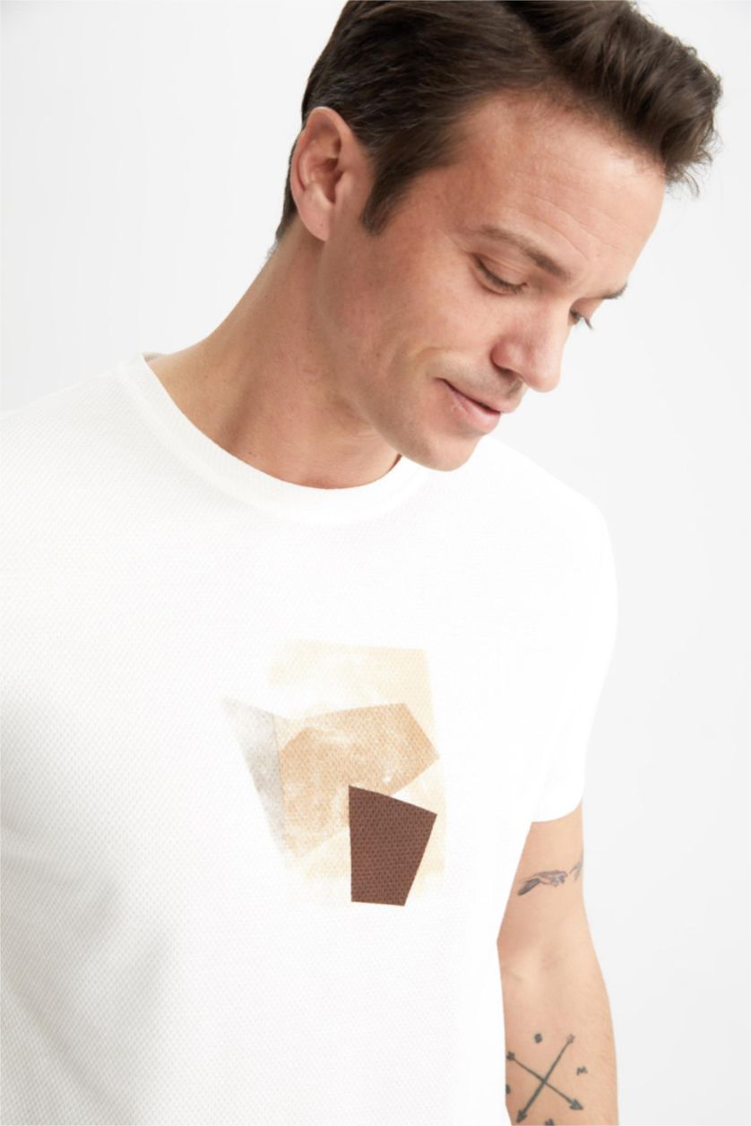 رجال اوف وايت تي شيرت مودرن فيت بياقة مستديرة