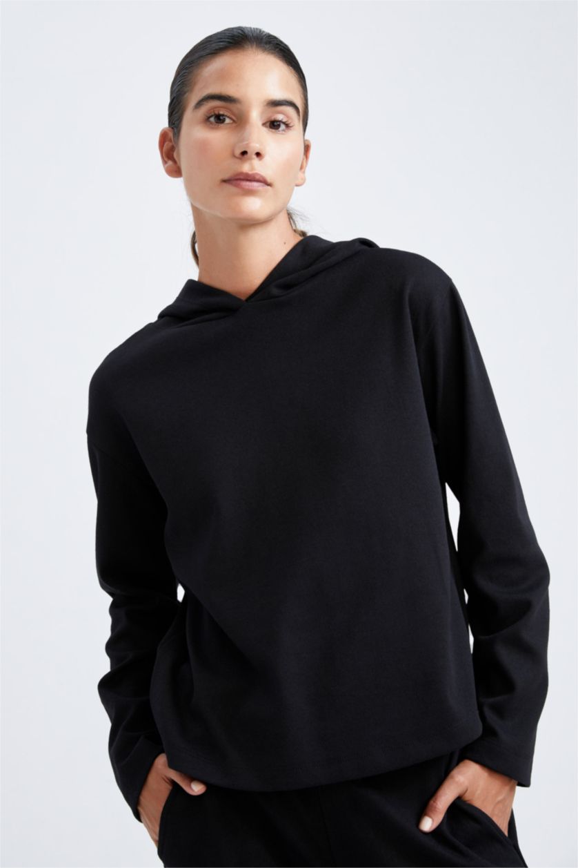 حريمي أسود سويت شيرت رجالي ستاندارت فيت بغطاء للرأس