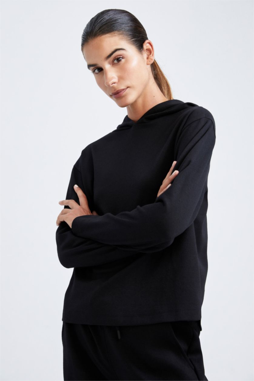 حريمي أسود سويت شيرت رجالي ستاندارت فيت بغطاء للرأس