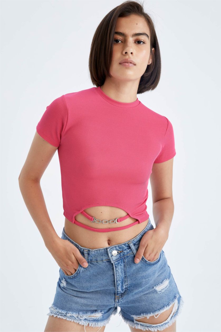 WOMAN Pembe Slim Fit Short Sleeve T-Shirt