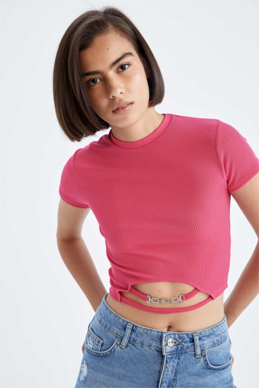 WOMAN Pembe Slim Fit Short Sleeve T-Shirt