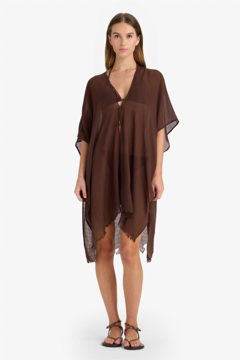 Kadın Kahve Regular Fit Pamuklu Kimono