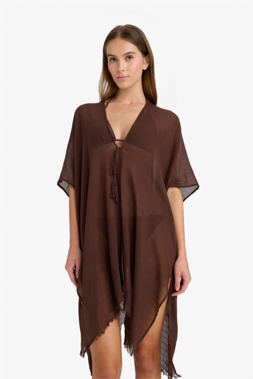 Kadın Kahve Regular Fit Pamuklu Kimono