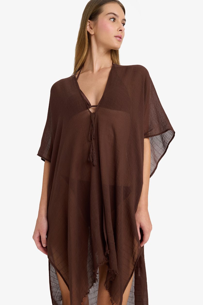 Kadın Kahve Regular Fit Pamuklu Kimono