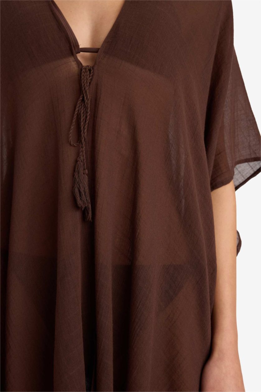 Kadın Kahve Regular Fit Pamuklu Kimono