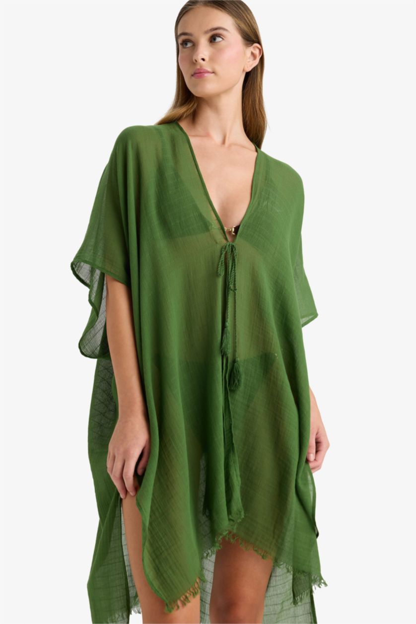 Kadın Yeşil Regular Fit Pamuklu Kimono