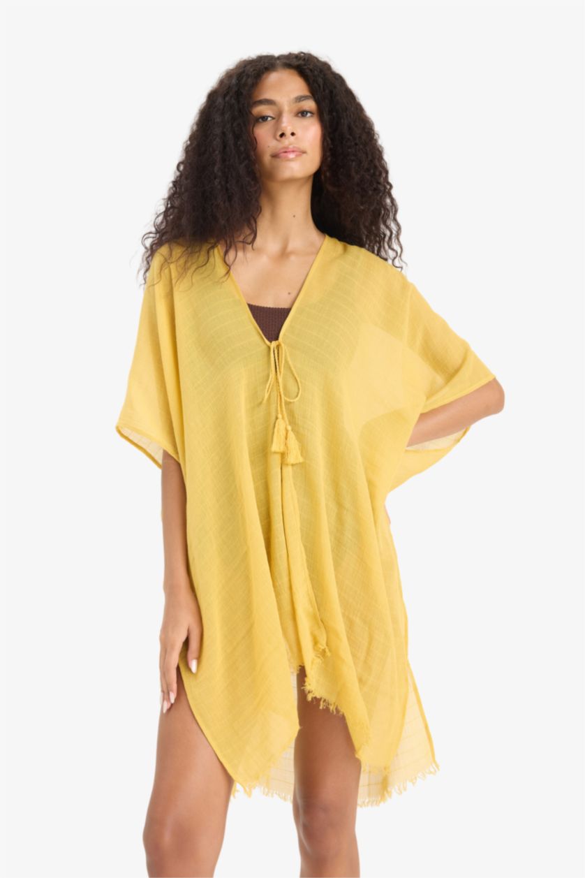 Kadın Sarı Regular Fit Pamuklu Kimono