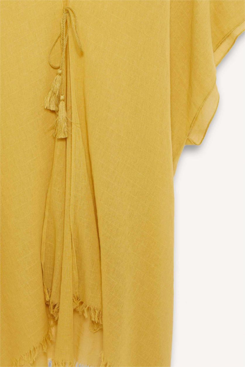 Kadın Sarı Regular Fit Pamuklu Kimono