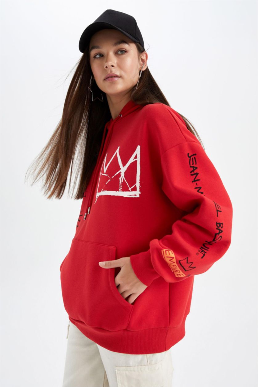 نساء أحمر Oversize Fit Thick Sweatshirt Fabric Sweatshirt