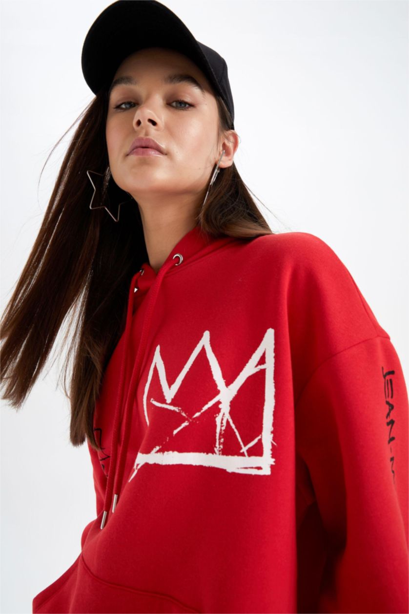 نساء أحمر Oversize Fit Thick Sweatshirt Fabric Sweatshirt